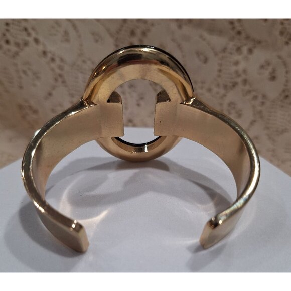 EUC Vintage Gold-Tone & Black Cuff Bangle Bracelet With Clear Rhinestones - Picture 5 of 6